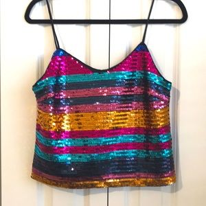 WAYF Sequins Cami Rainbow Stripe Spaghetti Strap